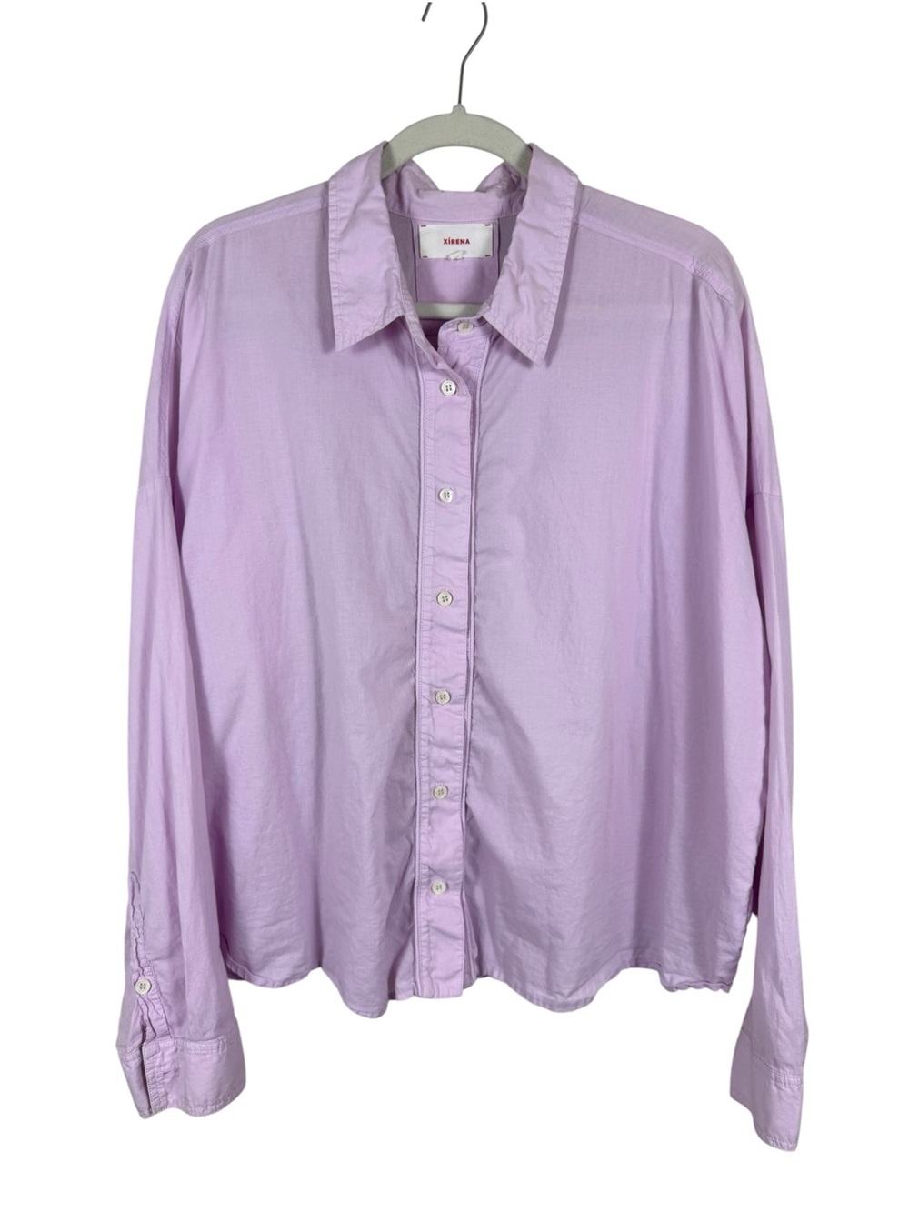 Xirena Riley Drop Shoulder Button Down Cropped Cotton Light Pink Shirt Sz XL